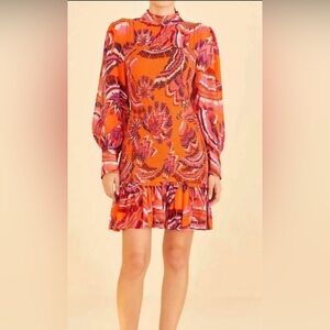 Farm Rio Chevron Forest Orange Mini Dress